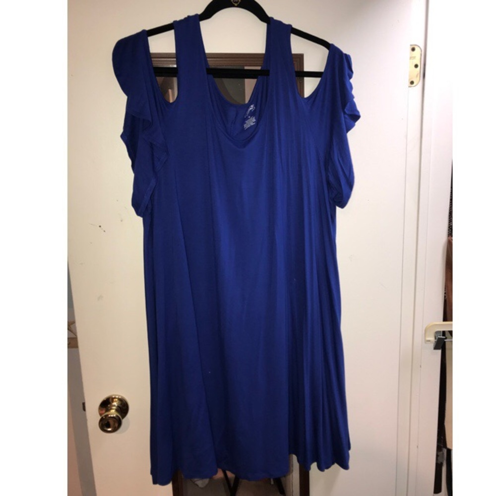 Blue open shoulder dress